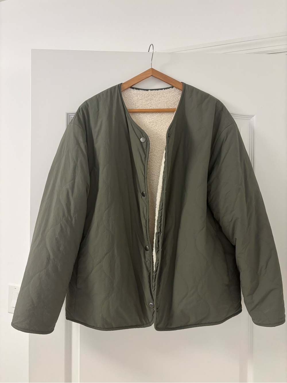 Uniqlo Reversible Sherpa-Lined Jacket in Olive Green